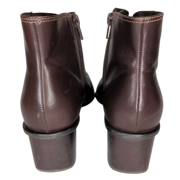Brown Leather Ankle Boots Women 8.5 Square Toe Minimalism Classic Capsule Office - Picture 4 of 9
